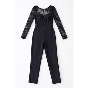 Lulus Black Lace Long Sleeve Jumpsuit Women Size M Elegant Sheer Floral Romper